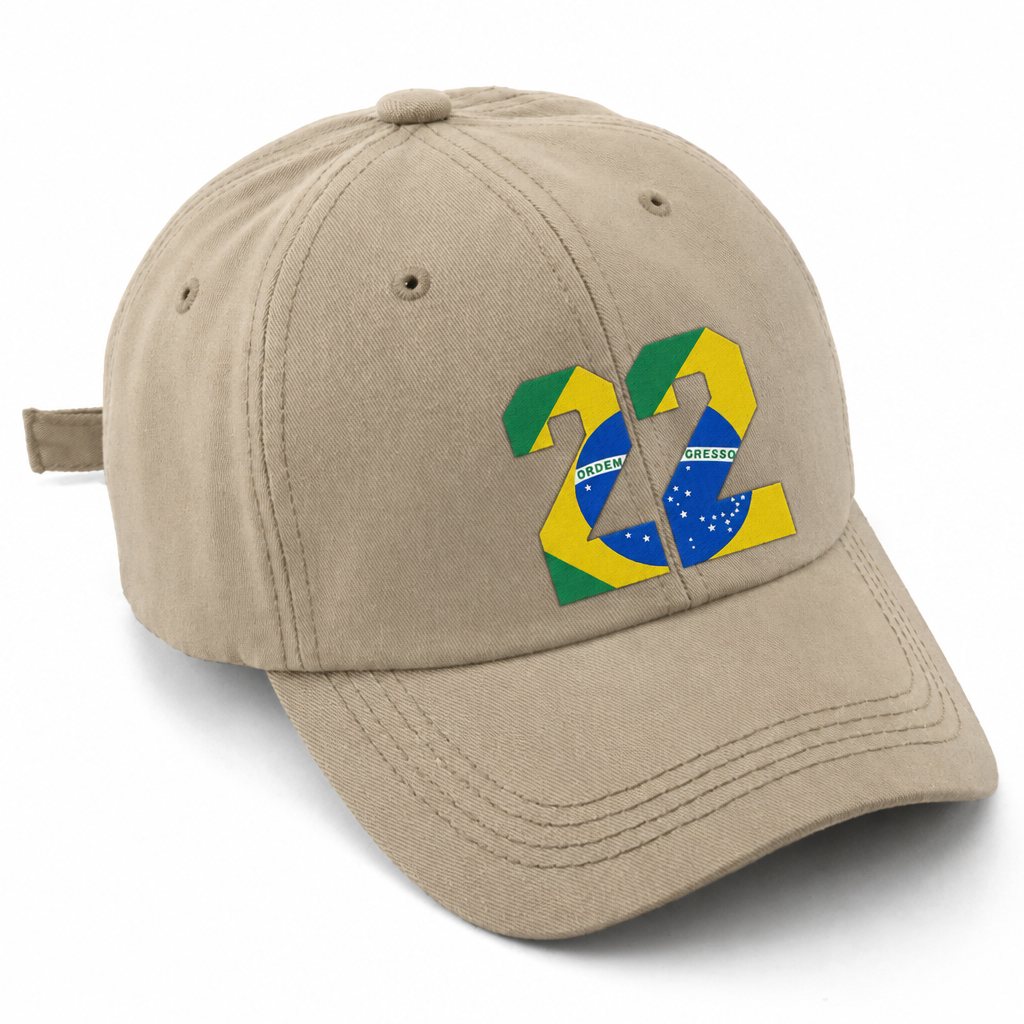 Boné Bege 22 Bandeira do Brasil Estampado Premium Aba Curva Ajustável Patriota Boné Masculino Marrom Feminino Unissex