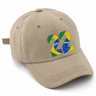 Boné Bege 22 Bandeira do Brasil Estampado Premium Aba Curva Ajustável Patriota Boné Masculino Marrom Feminino Unissex