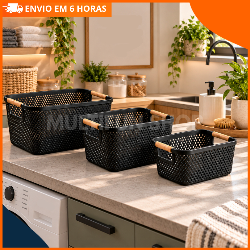 Kit Cesto organizador Multiuso– Quarto Cozinha Banheiro Lavanderia