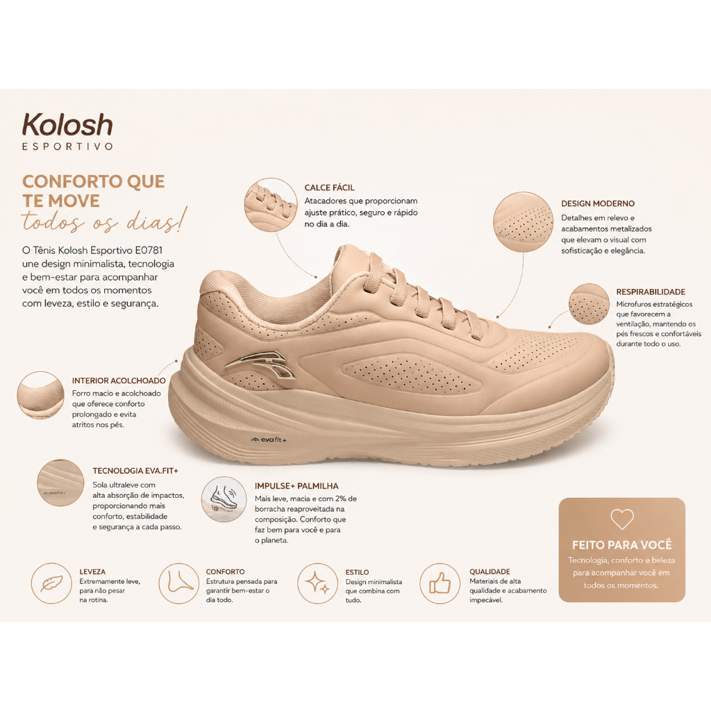 2* Tênis Kolosh Feminino Casual Esportivo Calce Facil Acolchoado Confortável Leve Elegante Dia Dia Para Caminhada+ Meia
