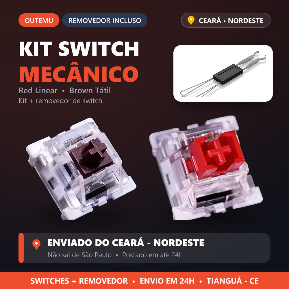 Kit Switch Outemu Red Linear e Brown Tátil - Removedor de Switch - Hot Swap 3 Pinos - Reposição Teclado Mecânico