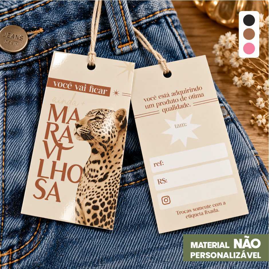 Tag Leopardo - Arte Padrão - 5x9cm - Frente e verso - Papel 300g - Furo 3mm