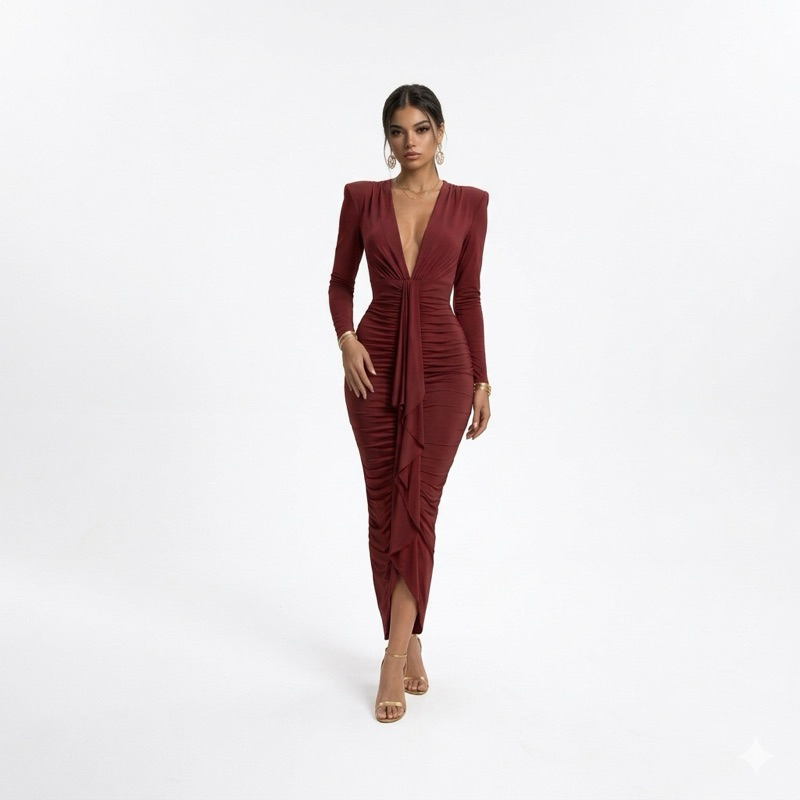 Vestido Midi Suplex Manga Longa Luxo - Caimento Impecável