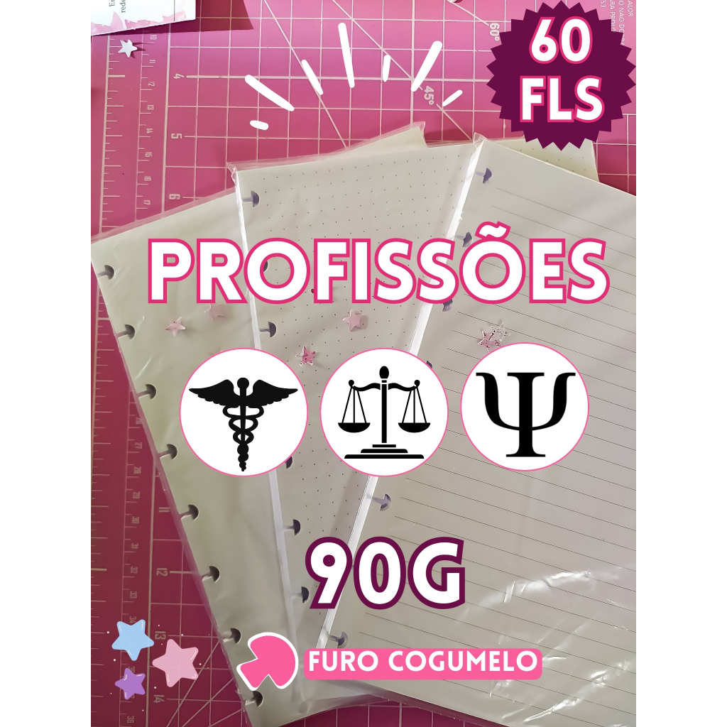 Refil de Folhas Caderno Inteligente/Discos Profissão-LOGO-curso-graduação-miolo personalizado Offset 90g