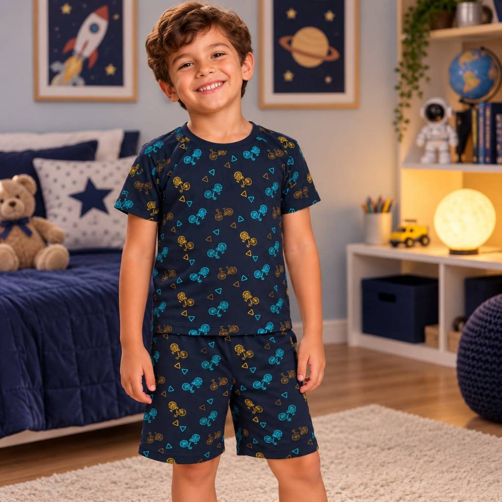 Pijama Conjunto Infantil Masculino Manga Curta Verão Confortável Estiloso