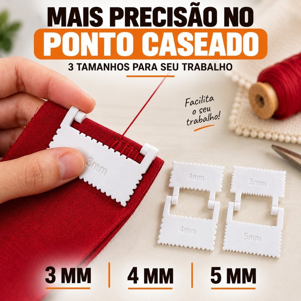 Kit 3 Marcadores de Ponto Caseado 3mm 4mm 5mm | Gabarito Guia para Costura