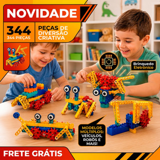Brinquedo Criativo de Montar Movimentos 2 Mecanismos Elétricos 344 Peças
