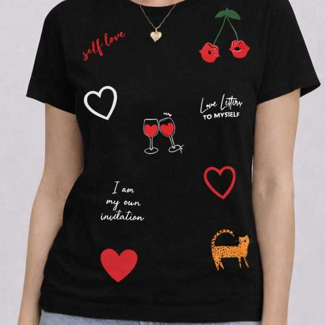 Camisa Camiseta Self Love Camisa Básica Estampada Blusas Casual Estilosa Tecido Confortável 100% Algodão