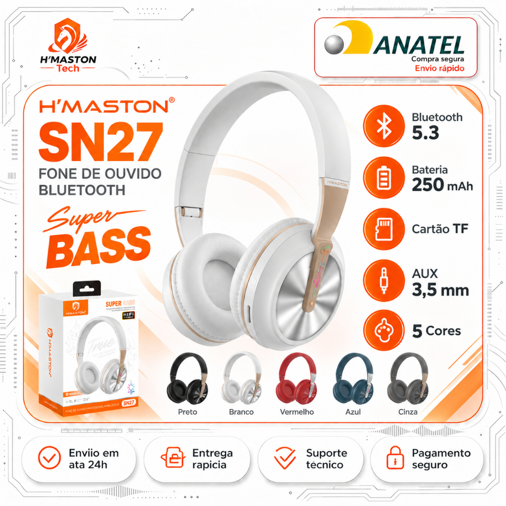 H'Maston SN27 TF Headset Sem Fio Fone Headset Headphone Sem Fio Bluetooth Fone Gamer Bluetooth Fone Gamer Com Microfone
