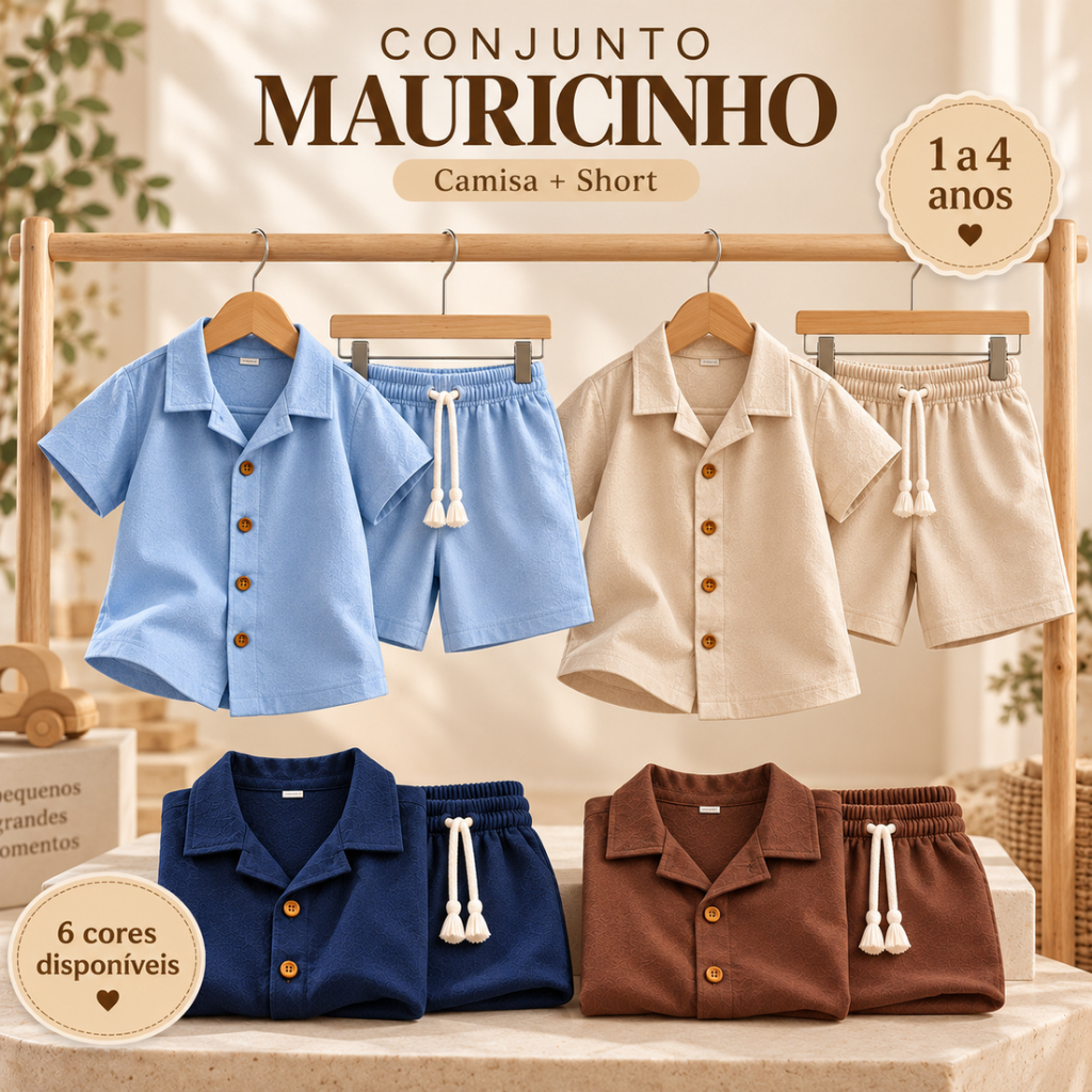 Conjunto Infantil Menino Mauricinho Camisa com Botões + Short Bebê
