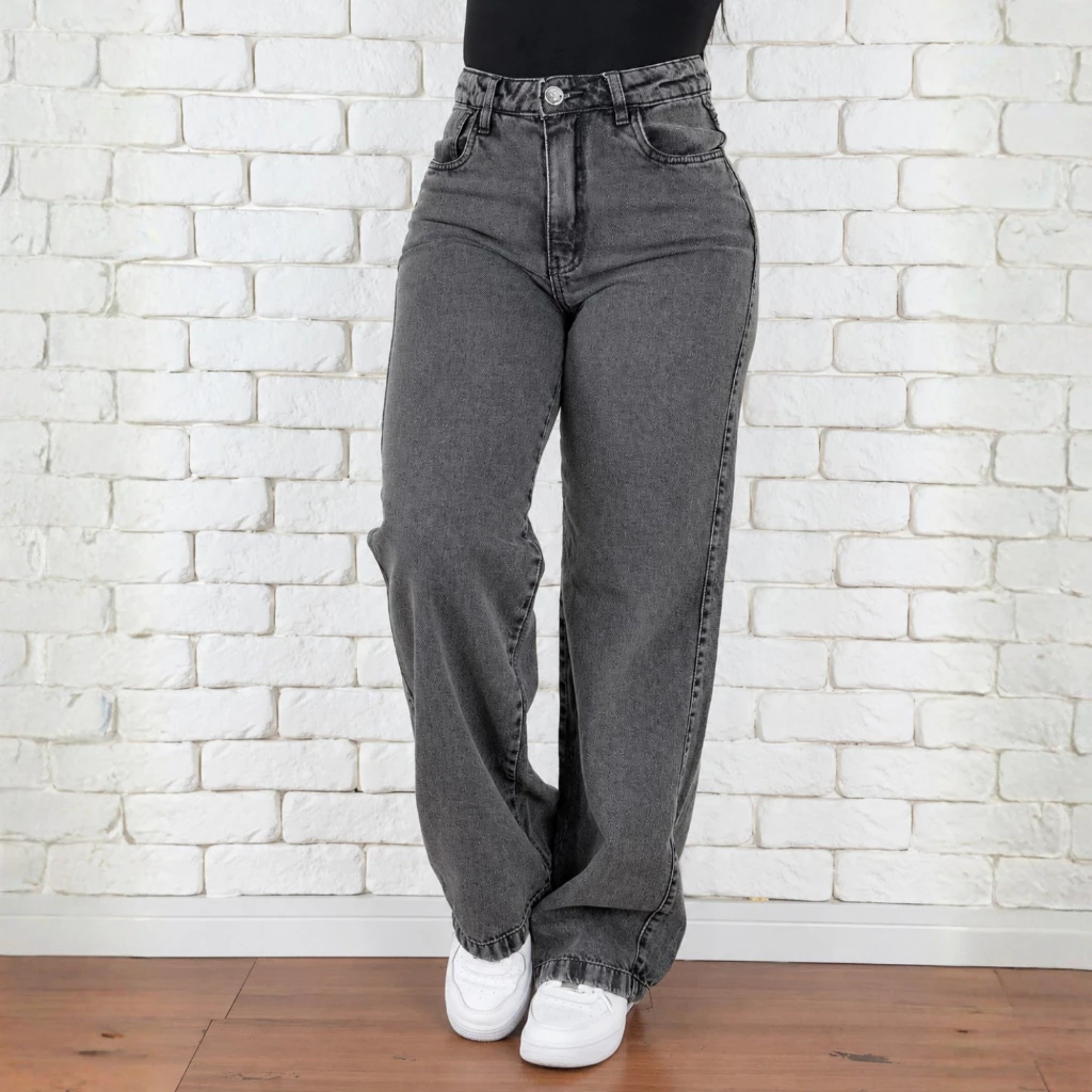 Calça Jeans Feminina Wide Leg Premium Cintura Alta Levanta Bumbum