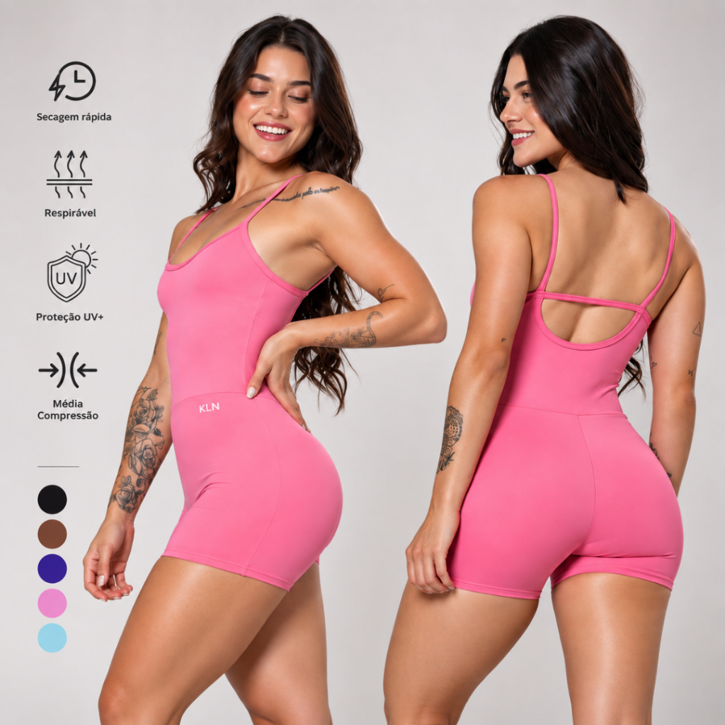 Macaquinho Fitness Feminino Slim  Alta Compressão Alcinhas Zero Transparência Costas Nuas Esportivo Academia