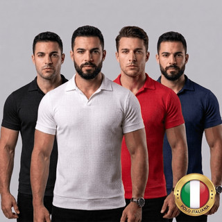 Kit 4 Camisa Polo Italiana Masculina Texturizada Sem Botão Manga Slim Luxo