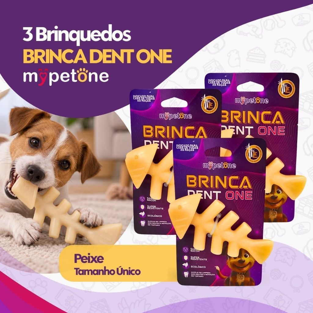 Kit 3 Brinquedo Osso Bamboo Brinca Dent One Sabor Bacon - Peixe - Único