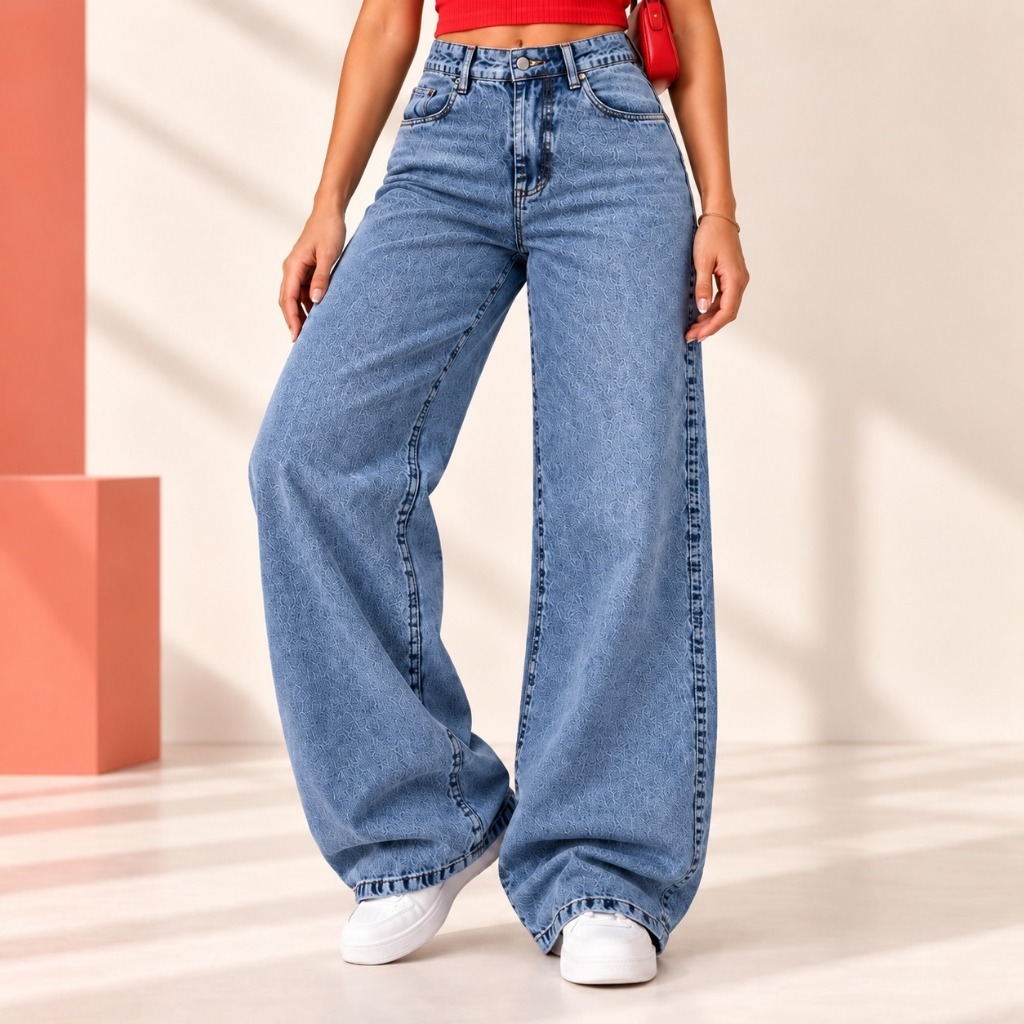 Calça Jeans Feminina Wide Leg Pantalona Cintura Alta Larga Casual Social Trabalho