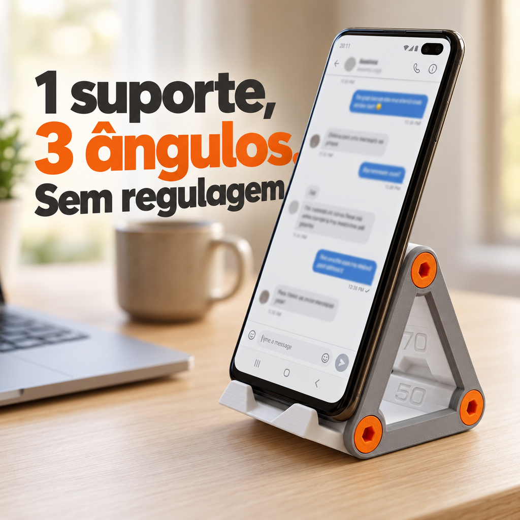 Suporte Celular de Mesa Ajustável 3 Ângulos para Smartphone - Home Office, Estudo e Cozinha