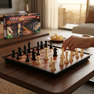 Jogo de Xadrez Magnético Profissional 4 em 1 Tabuleiro Dobrável Portátil com Damas e Backgammon para Jogos e Lazer