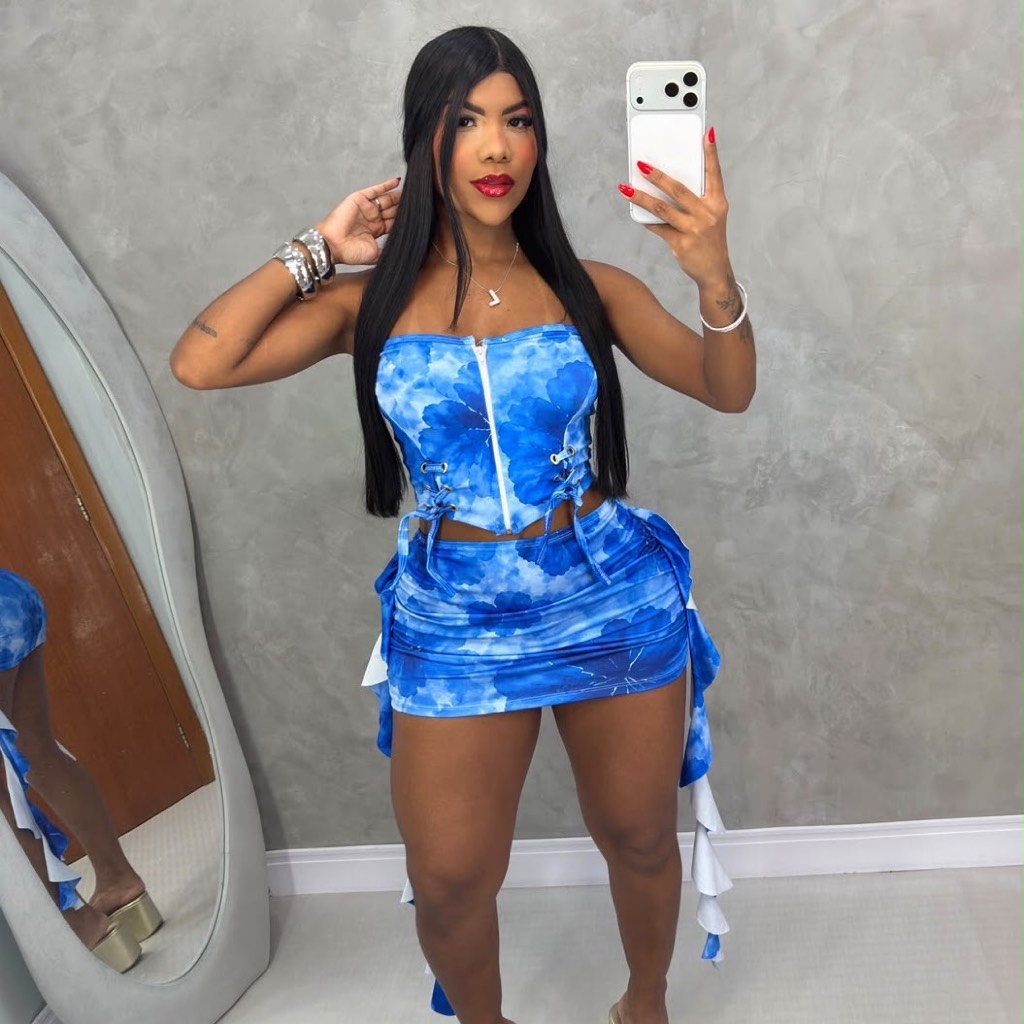 Conjunto Tropicana com em Zíper Frontal e Amarração e Ilhós nas Laterais
