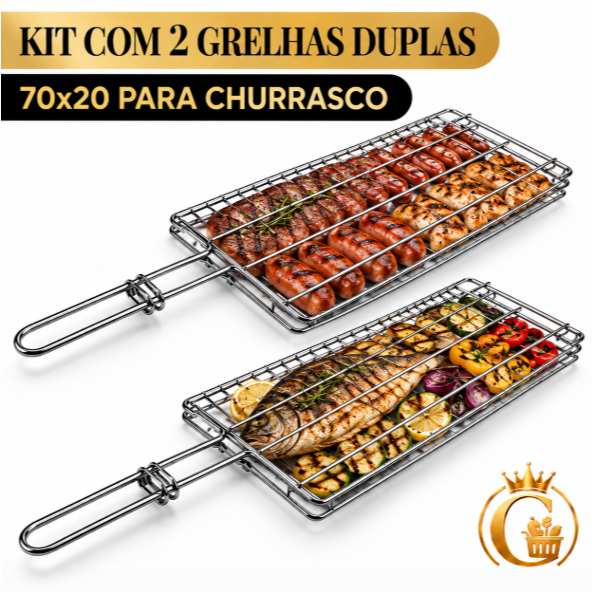 Kit 2 Grelha Dupla 53x17 e 70x20 para Churrasco