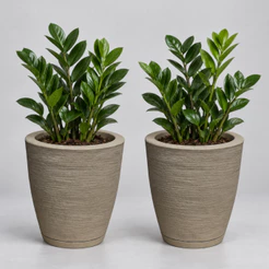 Kit 2 Vasos para Plantas Medio Decorativo em Polietileno Coluna Bojo Escovado N1 com Prato Coletor