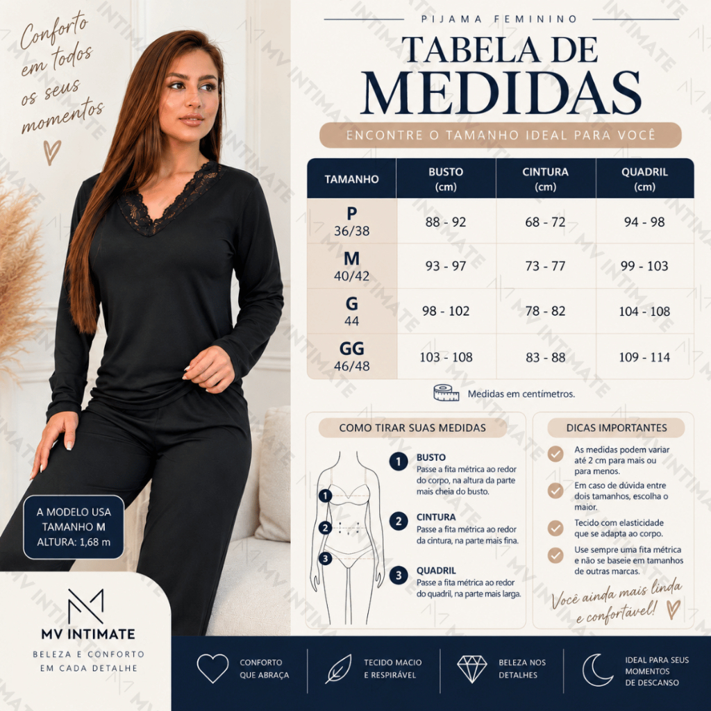 Pijama Longo Feminino Liso em Suede Gola V em Renda 680 · foto 2