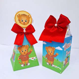 Caixa Milk e Caixa Pirâmide Daniel o Tigre Personalizados / Lembrancinha Personalizada Infantil / Lembrancinha de Festa