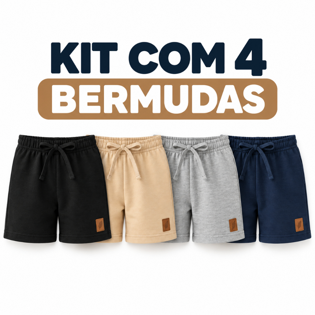 Kit 4 Bermudas Infantil Menino Masculino Moletinho Algodão Sortido Kit Roupa Infantil Verão