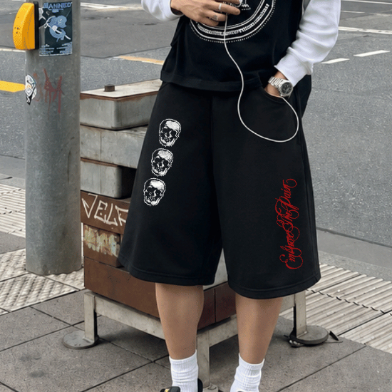 Bermuda Baggy Moletom Masculina Short Largo Estampado Streetwear Oversized Algodão Premium Casual Estilo Urbano Treino