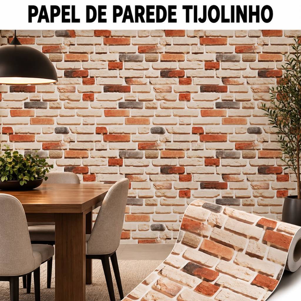 Papel De Parede Tijolinho 3D Adesivo Lavável Cozinha Sala 40cm Rolo 1m A 10m