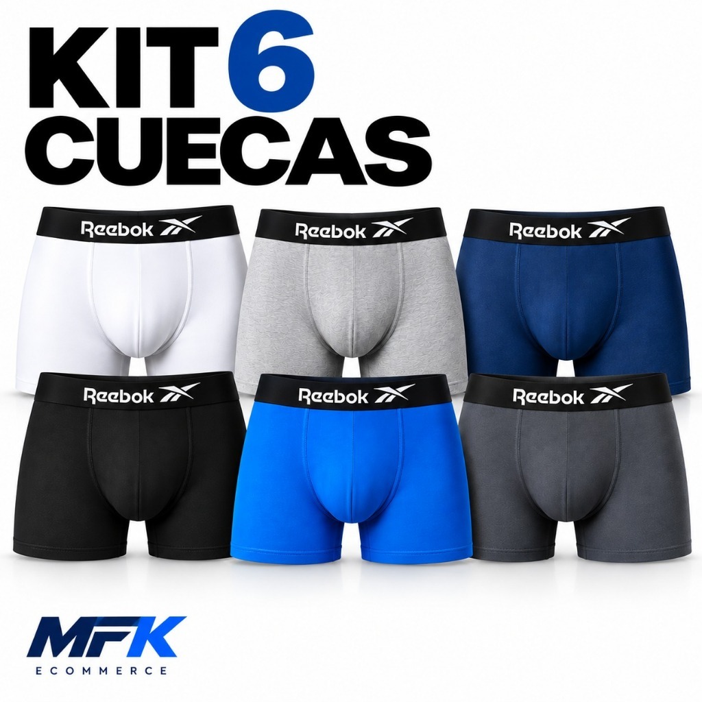 Kit 6 Cueca Boxer Reebok Microfibra Cueca Sem Costura Cueca Box Confortável Macia Lisa Cueca Adulto