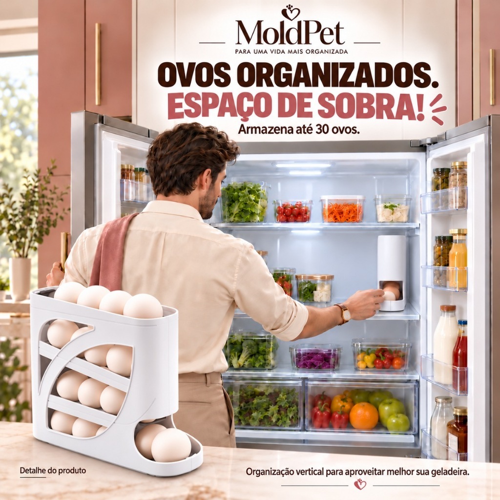 Porta ovos 4 andares em plastico para geladeira Organizador 30 ovo sistema rolante automatico