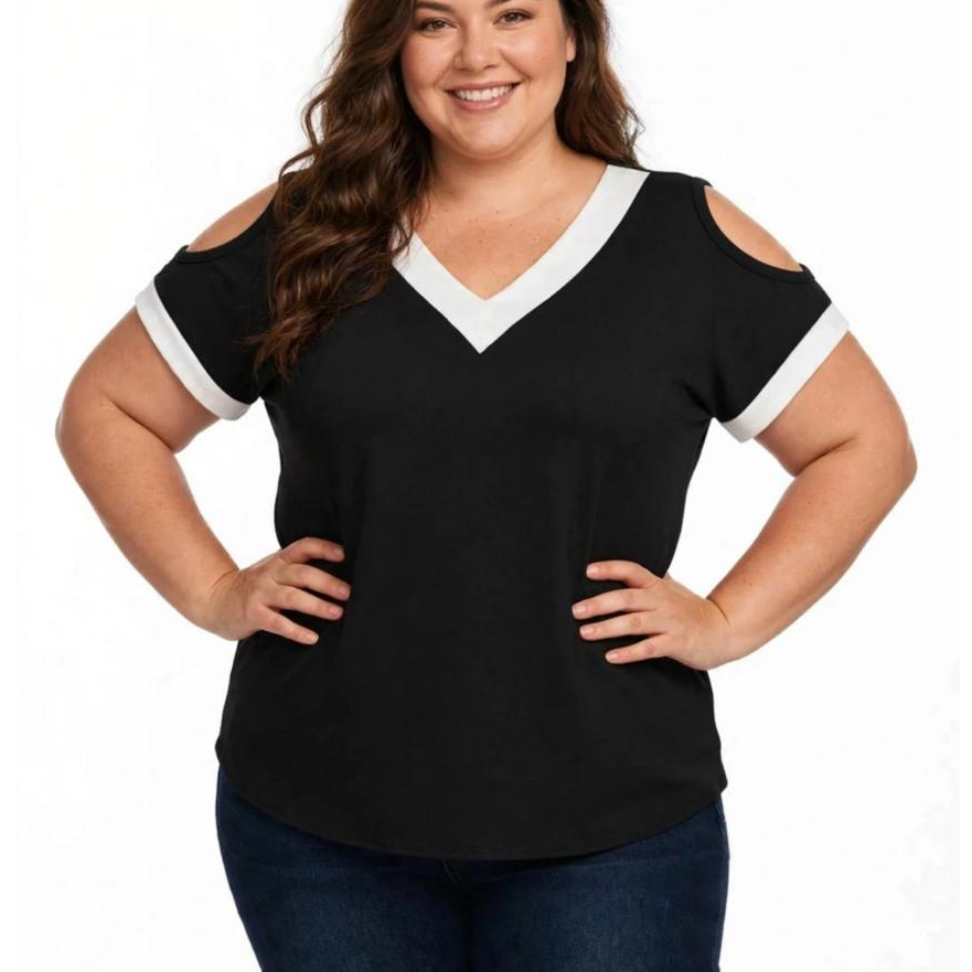Blusinha Viscolycra Charmosa Feminina Gola V