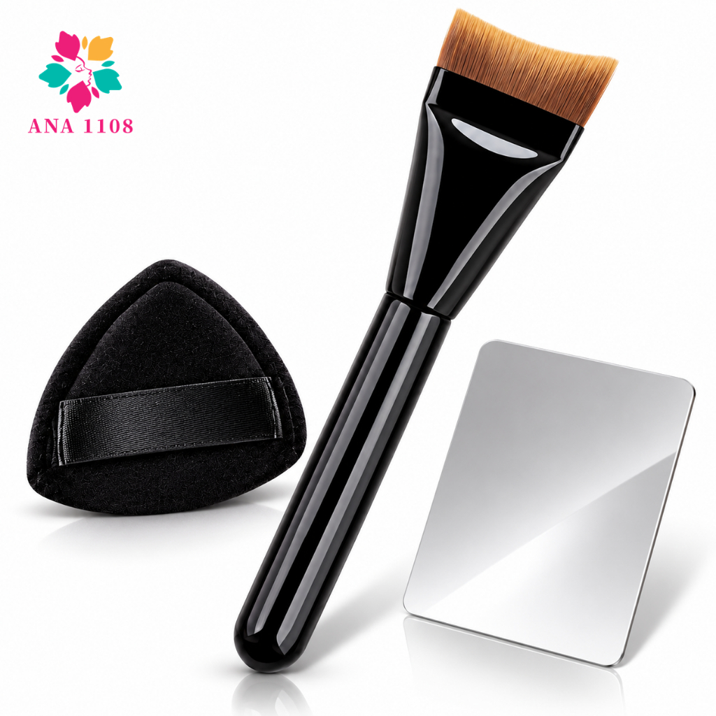 ANA1108 Kit Maquiagem Profissional com Pincéis Esponja e Paleta Inox Adequado para base e corretivo