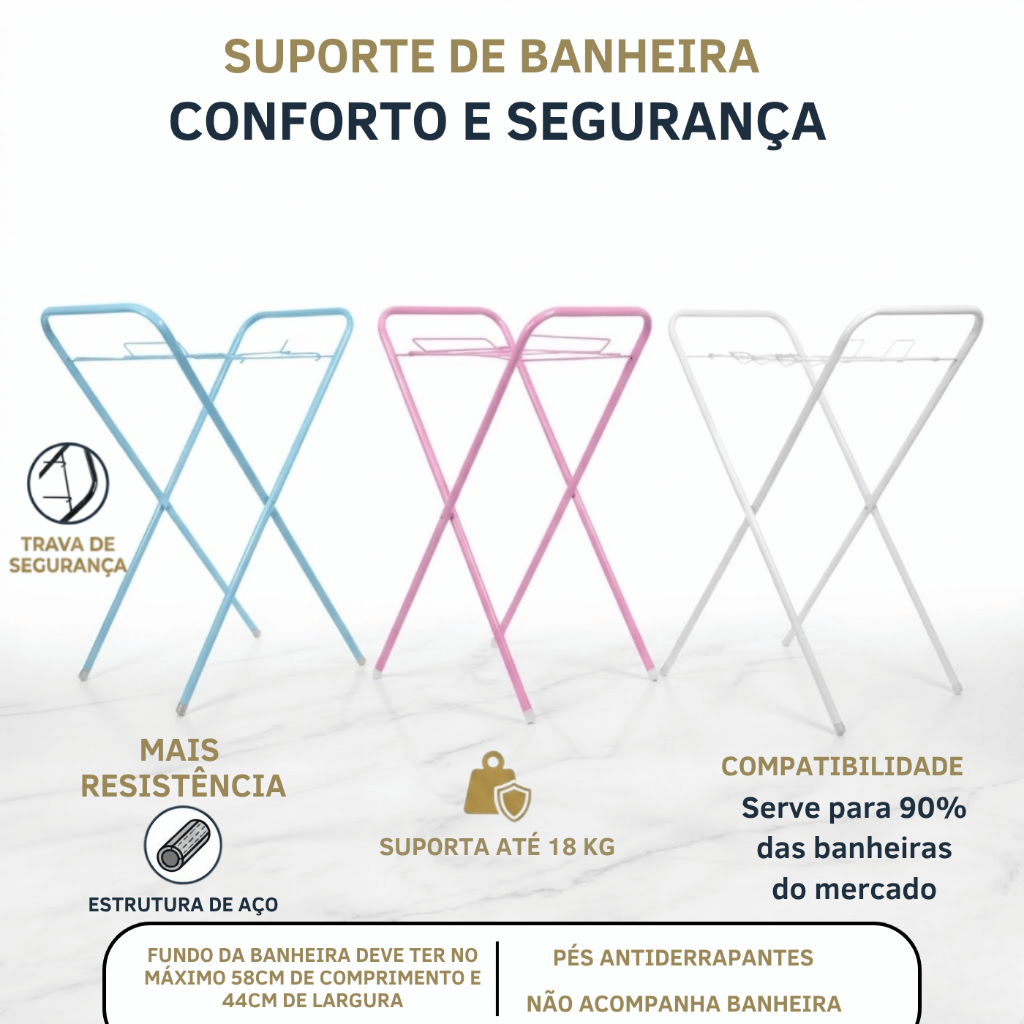 Suporte para Banheira Bebê Ninos | Aço Dobrável e Compacto | Suporta até 18kg com Trava