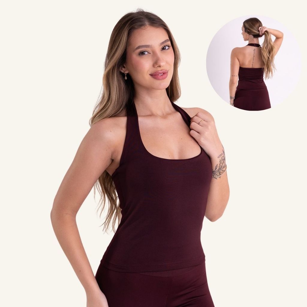 Regata Frente Única Fitness Feminina Halter Zero Transparência Alta Sustentação Academia Promoção 9.9
