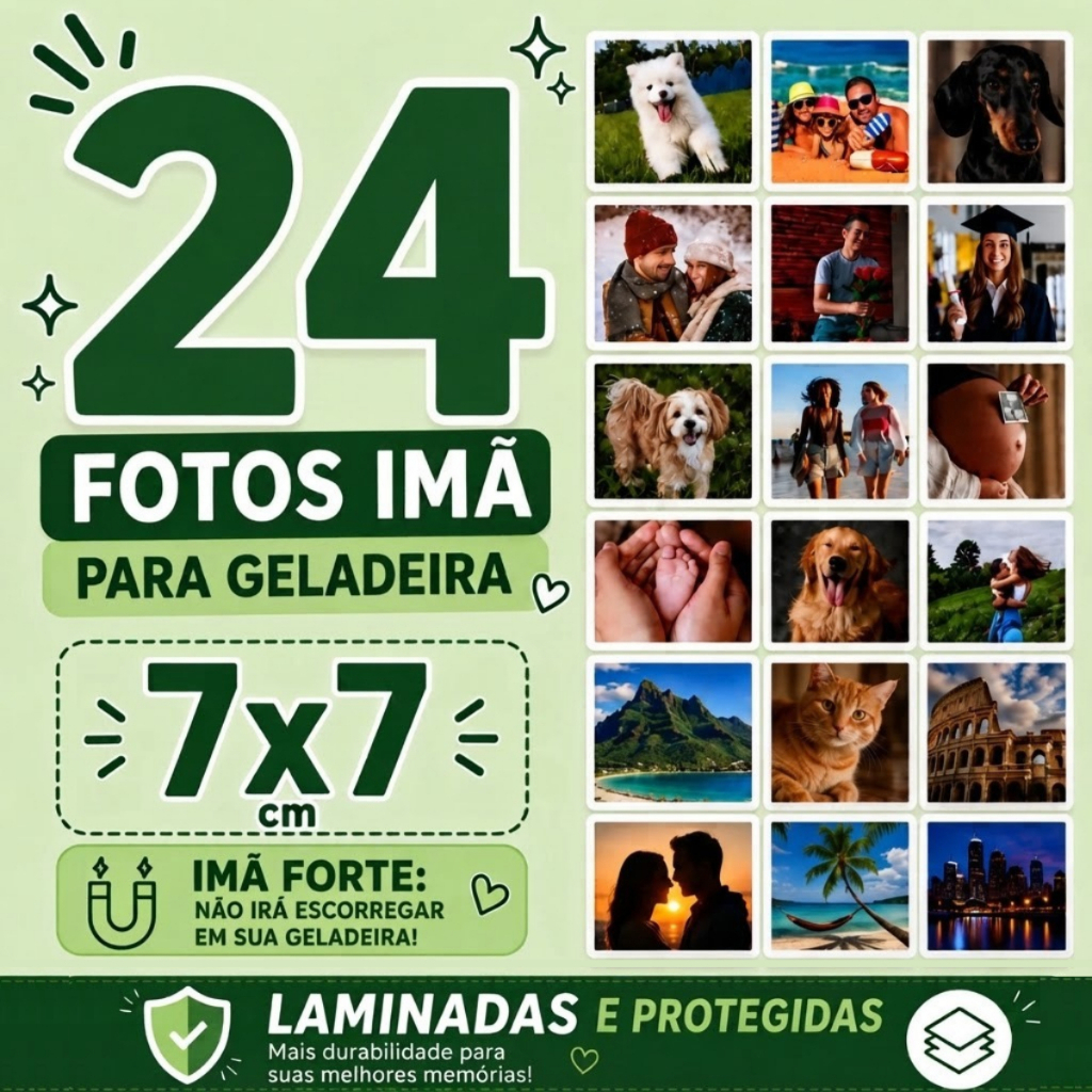 Fotos Imãs de Geladeira PREMIUM - 7x7 CM - IMÃ TOTAL ATRÁS - NÃO DESBOTAM