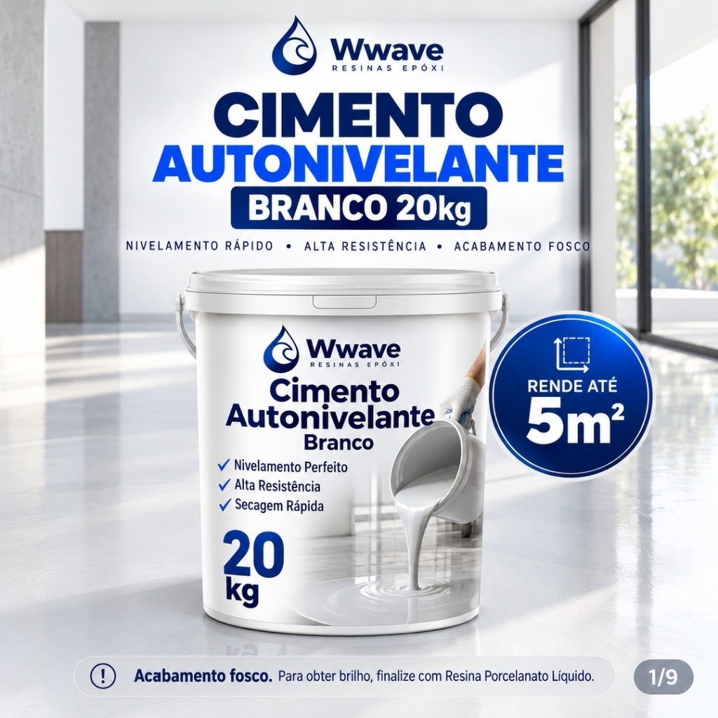 Autonivelante Branco 20kg – Cimento para Piso Liso, Acabamento Premium, Secagem Rápida Rendimento 5m2