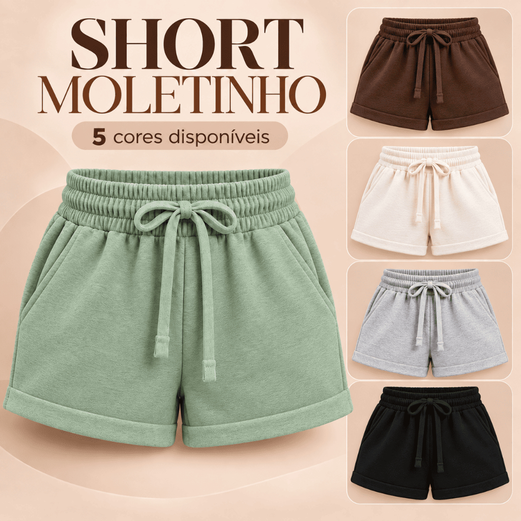 Shortinho Feminino Moletinho com Bolso Lateral e Elástico na Cintura Confortável
