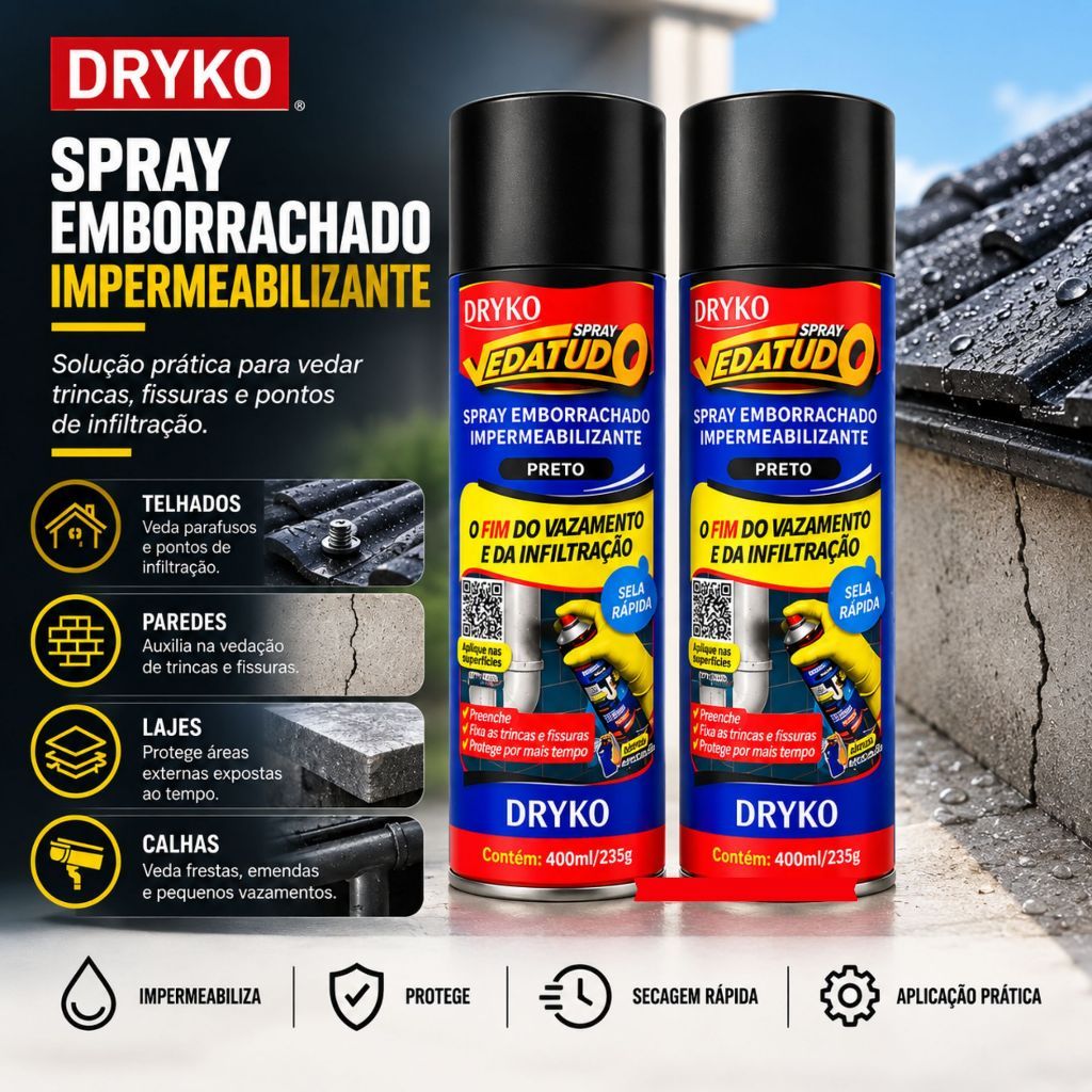 Borracha Liquida Impermeabilizante Spray Emborrachado 400ml Dryko Veda Super Resistente, Flexível