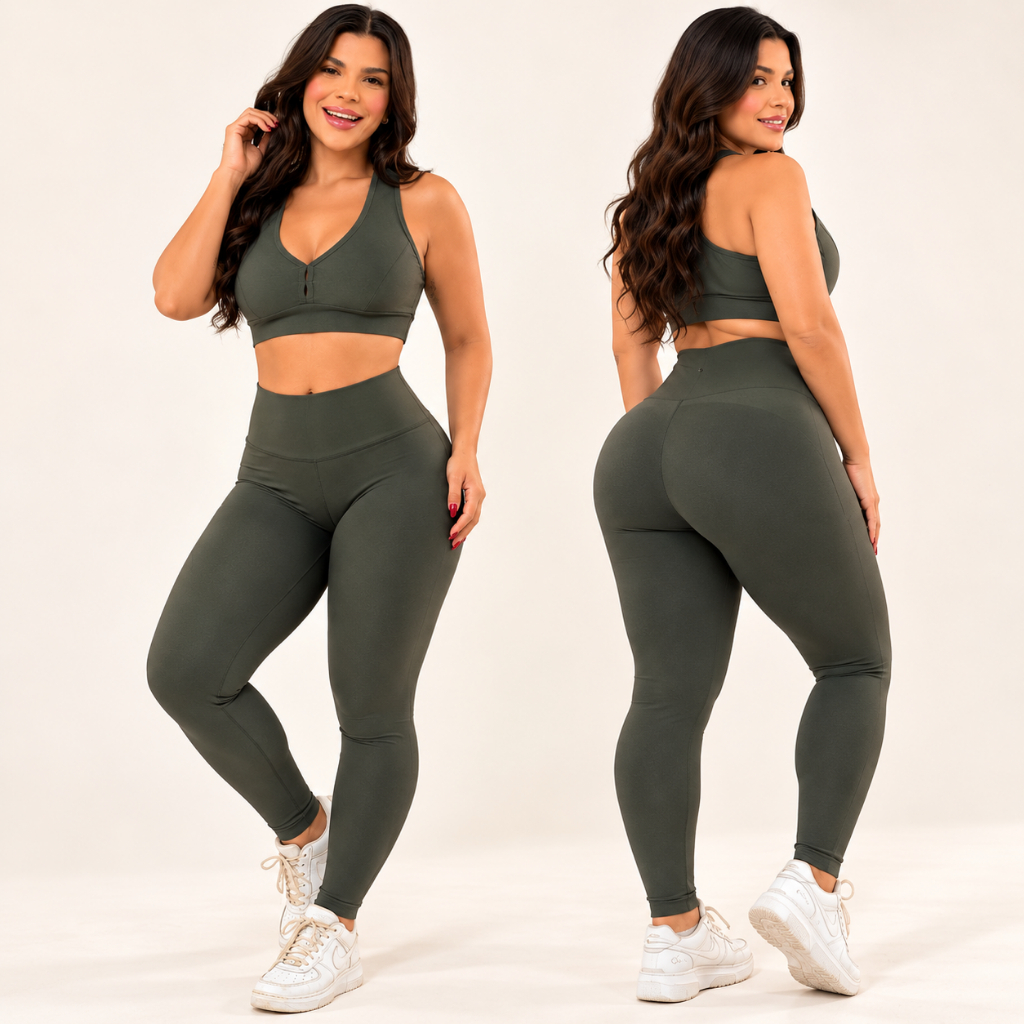 Calça Legging Fitness Feminina Cintura Alta Cós Largo Modelador Poliamida com Elastano Academia Treino