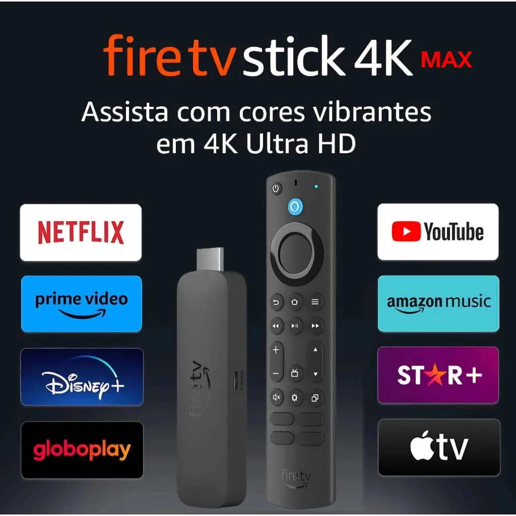 Amazon Fire TV Stick HD 4K 4K Max UHD Wi-Fi 6 Alexa Dolby Vision HDR10+ 8GB 16GB — imagem 2 de 2