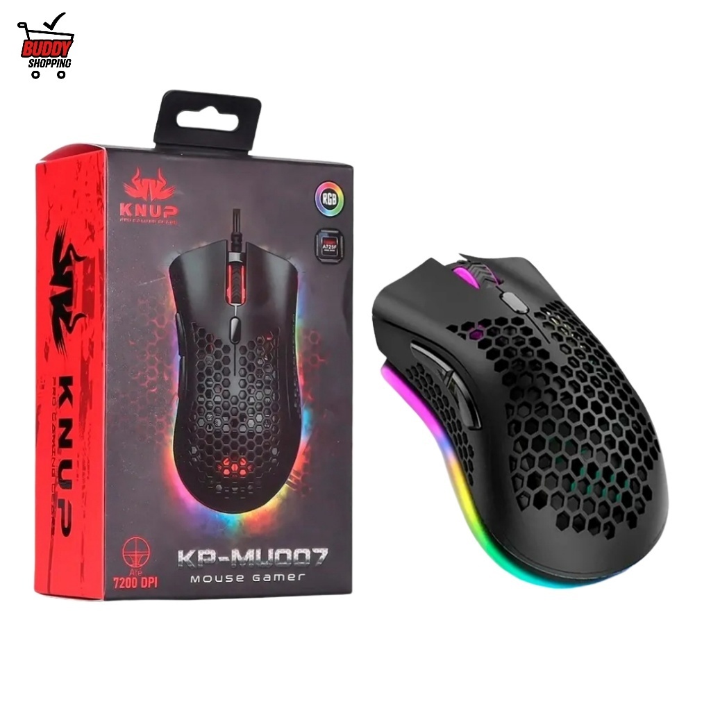 Mouse Gamer Para Jogo Colmeia 7.200 DPI Óptico com LED RGB USB - Knup KP - MU007