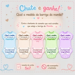 Cartão Qual a medida da Barriga da Mamãe para brincadeira chá de Bebê e Chá revelação.