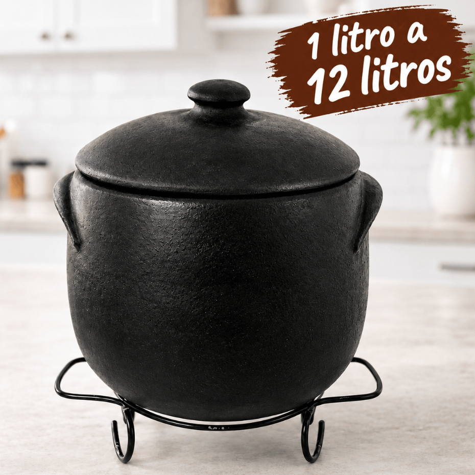 Caldeirão de Barro Capixaba Preto Tamanhos 1L, 2L, 4L, 6L, 8L, 12 Litros COM e SEM Suporte de Ferro