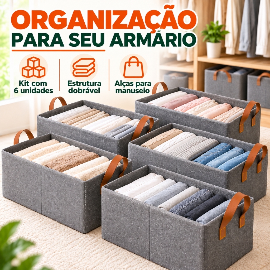 Cesto Organizador De Roupas Dobrável Kit 6 Unidades Organizador Guarda Roupa Cesto Caixa Multiuso Dobrável