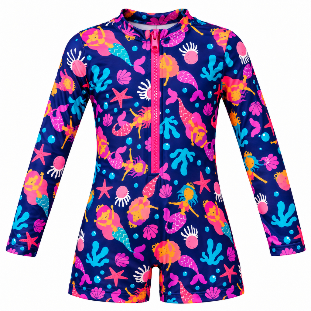 Macacão Banho Infantil Feminino Proteção Solar UV 50+ Estampado com Zíper