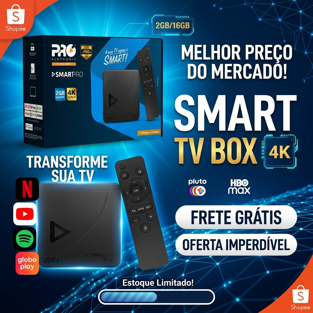 Smart Box TV Box Proeletronic SmartPro PROSB-3000 4K Android 10 2GB RAM 16GB Wi-Fi Bivolt Transforme Sua TV Em Smart Hom