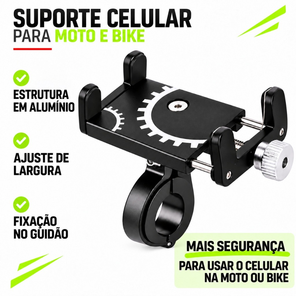 Suporte Celular Moto Bicicleta Guidão Universal Alumínio Reforçado Ajustável