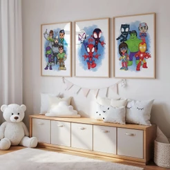 Kit 3 Quadros decorativos infantil super heróis baby vingadores 120x60 grande para sala quarto mdf