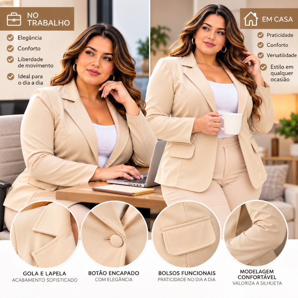 Blazer Plus Size Blazer elegante social Trabalho Blazer feminino Plus Size
